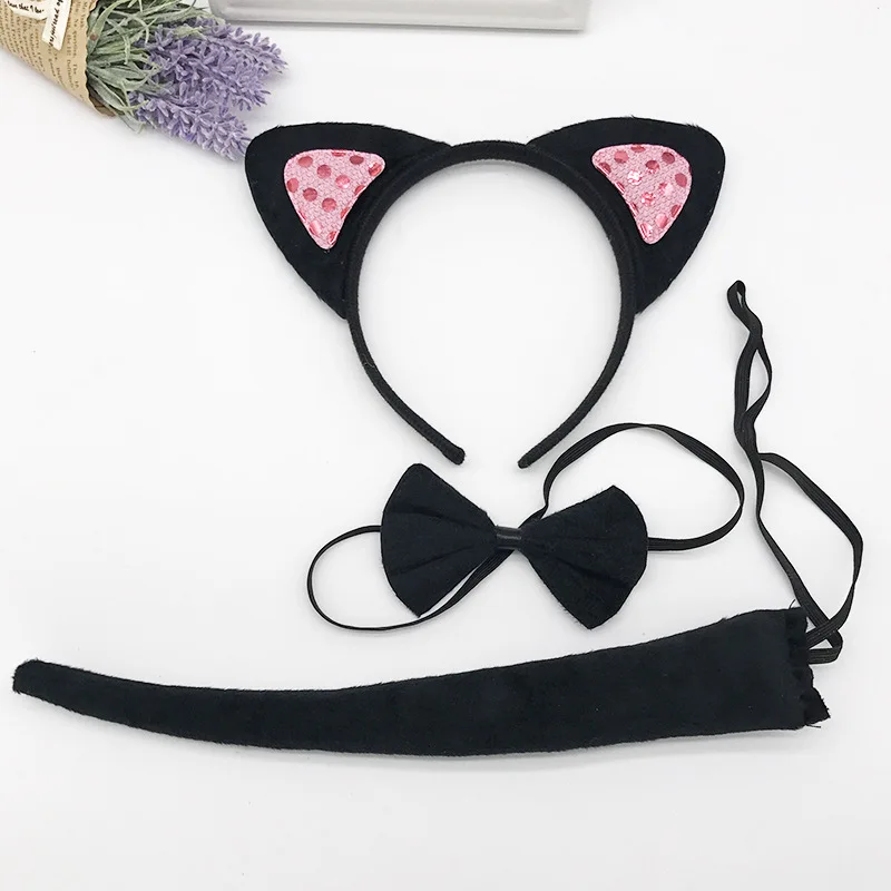 3pcs/set Anime Cat Ear Plush Headband Tail Bow Girl Accessories Women Halloween Party Cosplay Props Costume