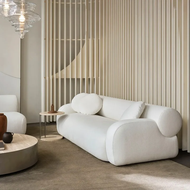 Italian designer minimalist lamb wool straight row sofa, modern ins cream style module combination sofa