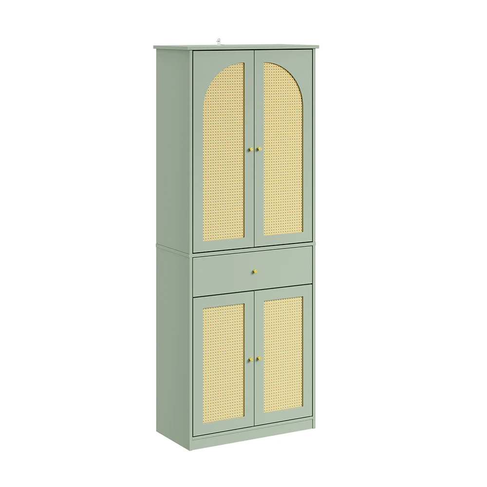 SoBuy FSB107-GR Schuhschrank schmal hoch mit 4 Türen und 1 Schublade Garderobenschrank mit Rattan und Kleiderstange 70×34×180 cm Tragkraft 83 kg