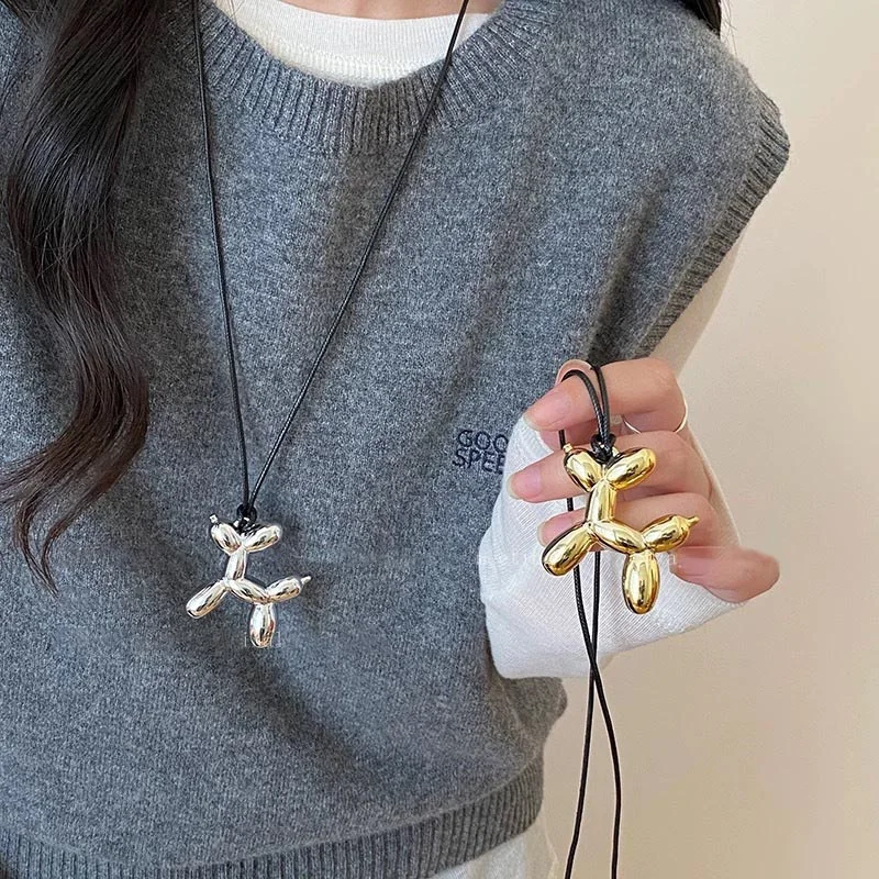 Fashion Gold Silver Color Balloon Dog Pendant Necklaces for Women Black Rope Clavicle Chain Necklace Couples Jewelry Gifts