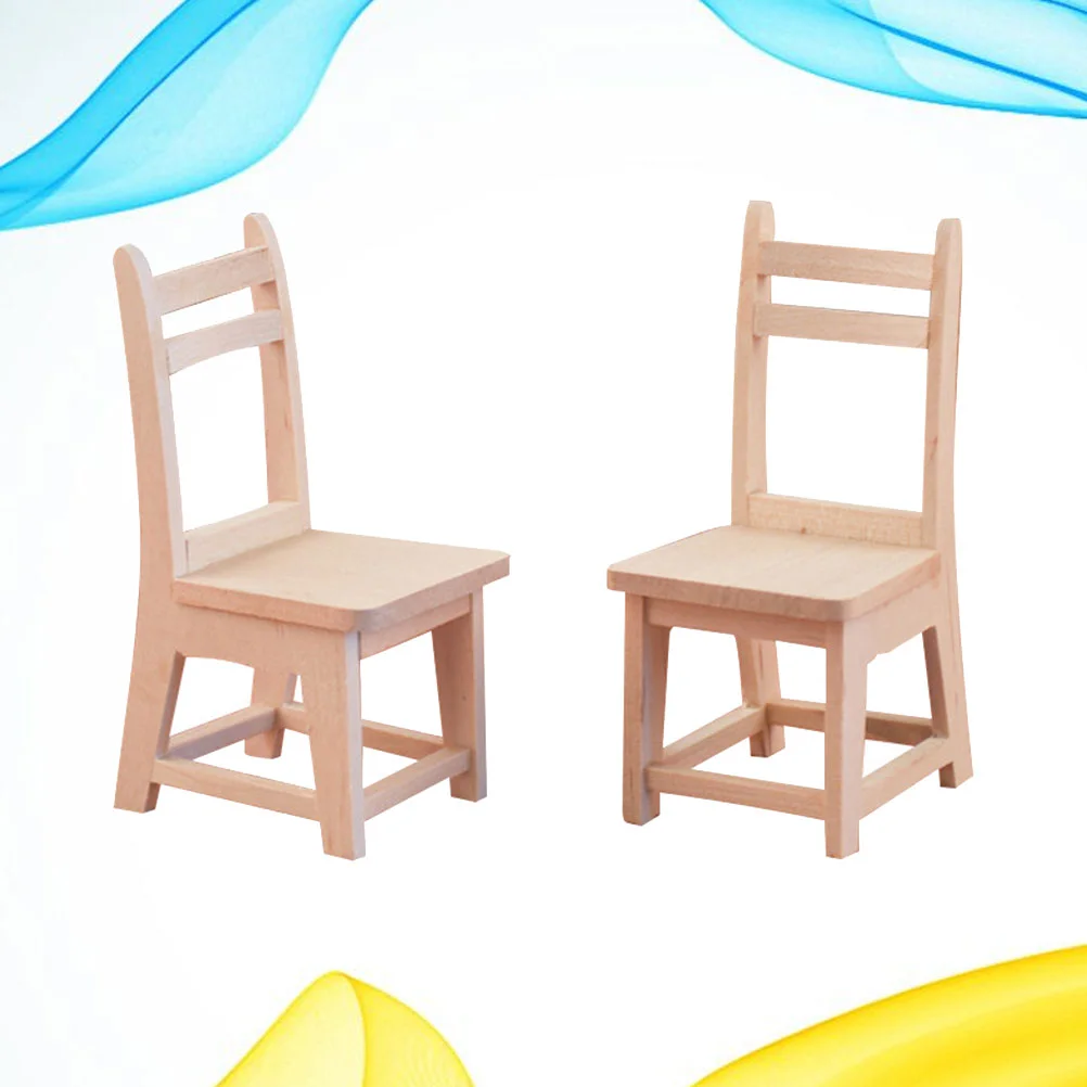 2 Pcs Miniature Chair Figurines Wooden Ornament Small Furniture Baby Accessories