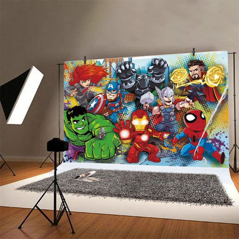 Superhero Avengers tło Spiderman Hulk chłopiec urodziny fotografia imprezowa tło Baby Shower foto budka rekwizyty studyjne Banner