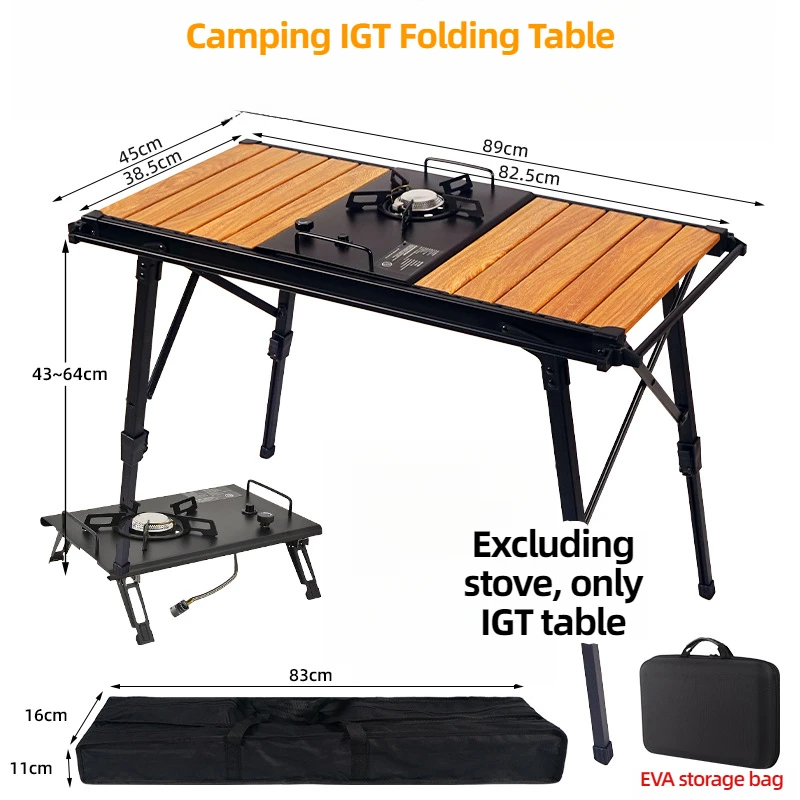 Pink Squirrel Folding IGT Table for Camping, Lightweight Backpack Roll Table, Adjustable Leg Desk, Desktop Burner, BBQ Table