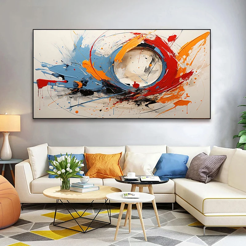 Modern Abstract Swirl Circle Print Canvas Painting,Colorful Circle Pattern Poster Wall Art, For Living Room Study Decor,No Frame