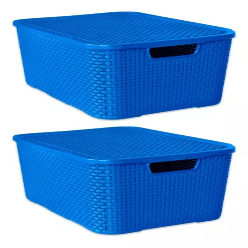 

2 Caixas Organizador C/ Tampa Rattan - 20l - Promoção Caixas, Caixotes e Baskets Caixas Decorativas