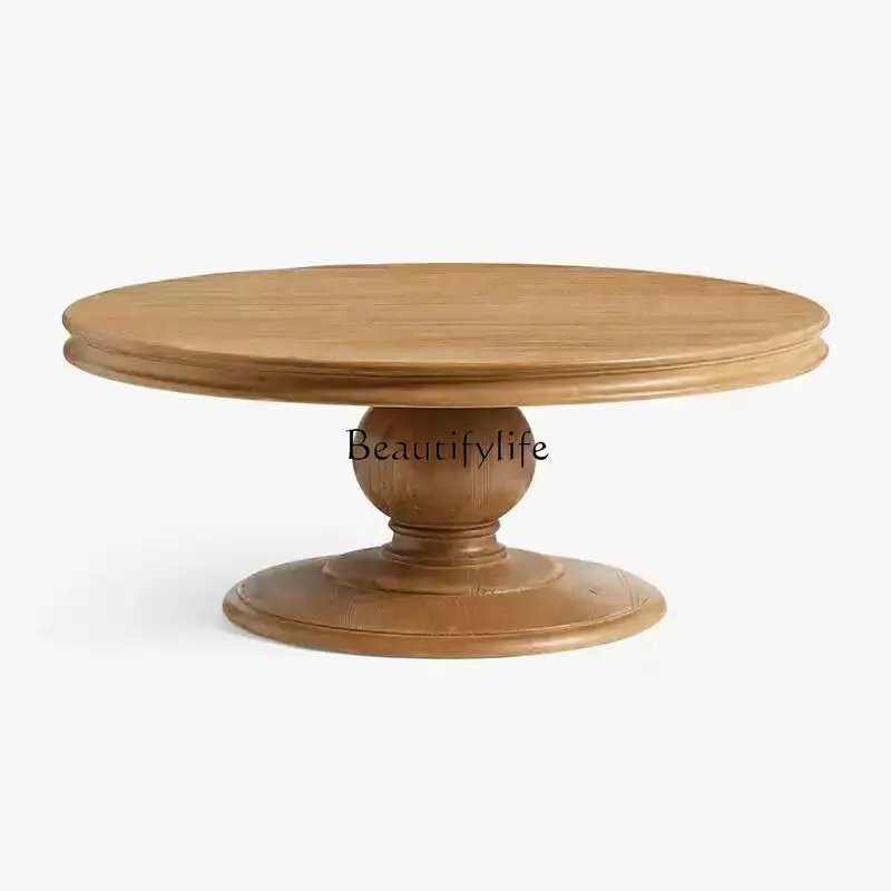 

American solid wood round coffee table simple small apartment living room coffee table French style