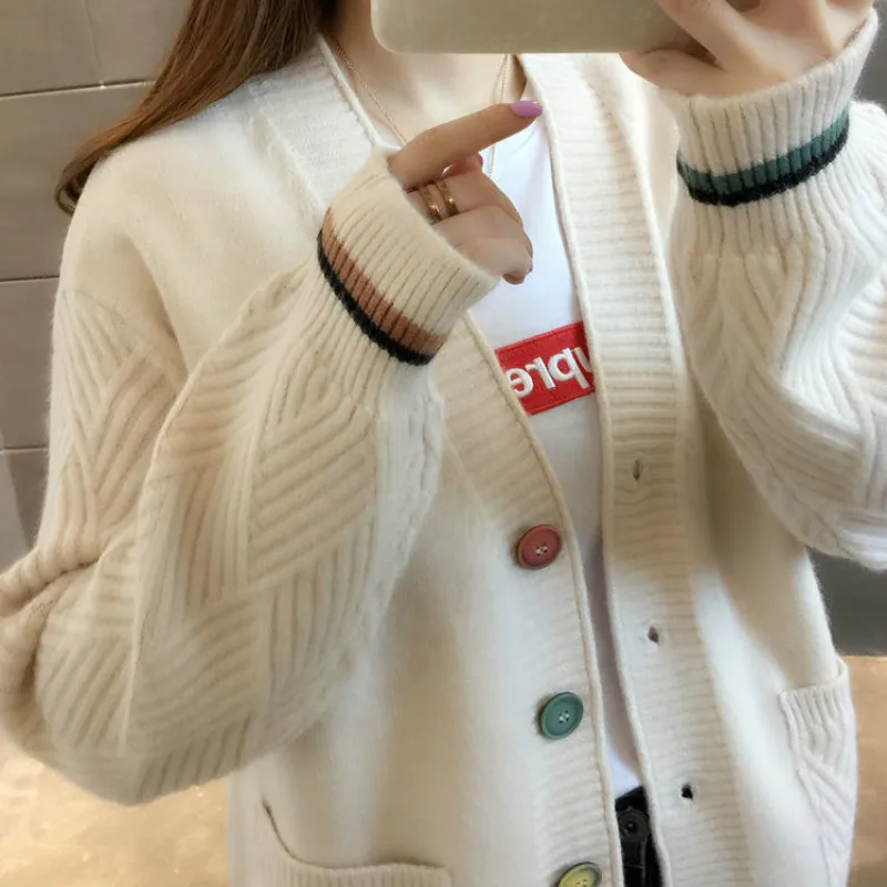 Cardigan Women Patchwork Ribbed Knitwear Soft Charm Newest Fashion Loose Daily Lovely Preppy Style Ulzzang Sweater Spring Cozy