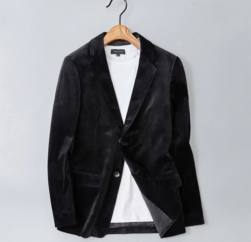 Men\'s Velvet Casual Two Buttons Notch Lapel Blazer Coat Groom Business Tuxedos men suits wedding prom suits