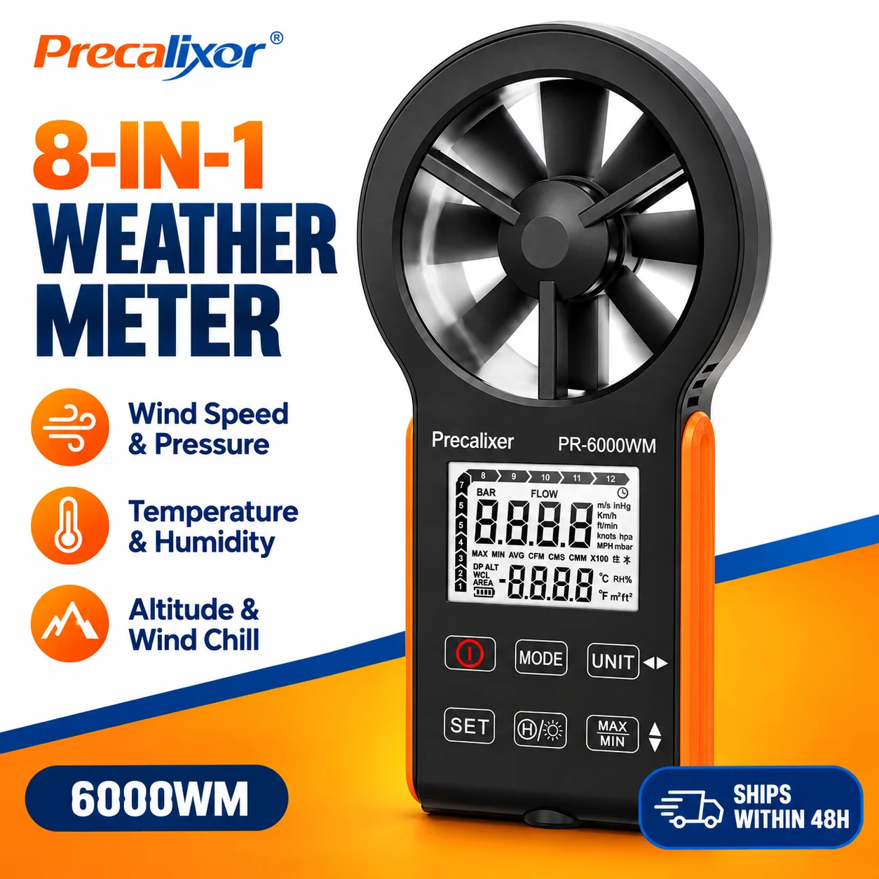 Digital Anemometer Handheld Wind Speed Meter Air Flow Tester with Humidity Temperature Dew Point Wind Chill for HVAC Sailing Dro