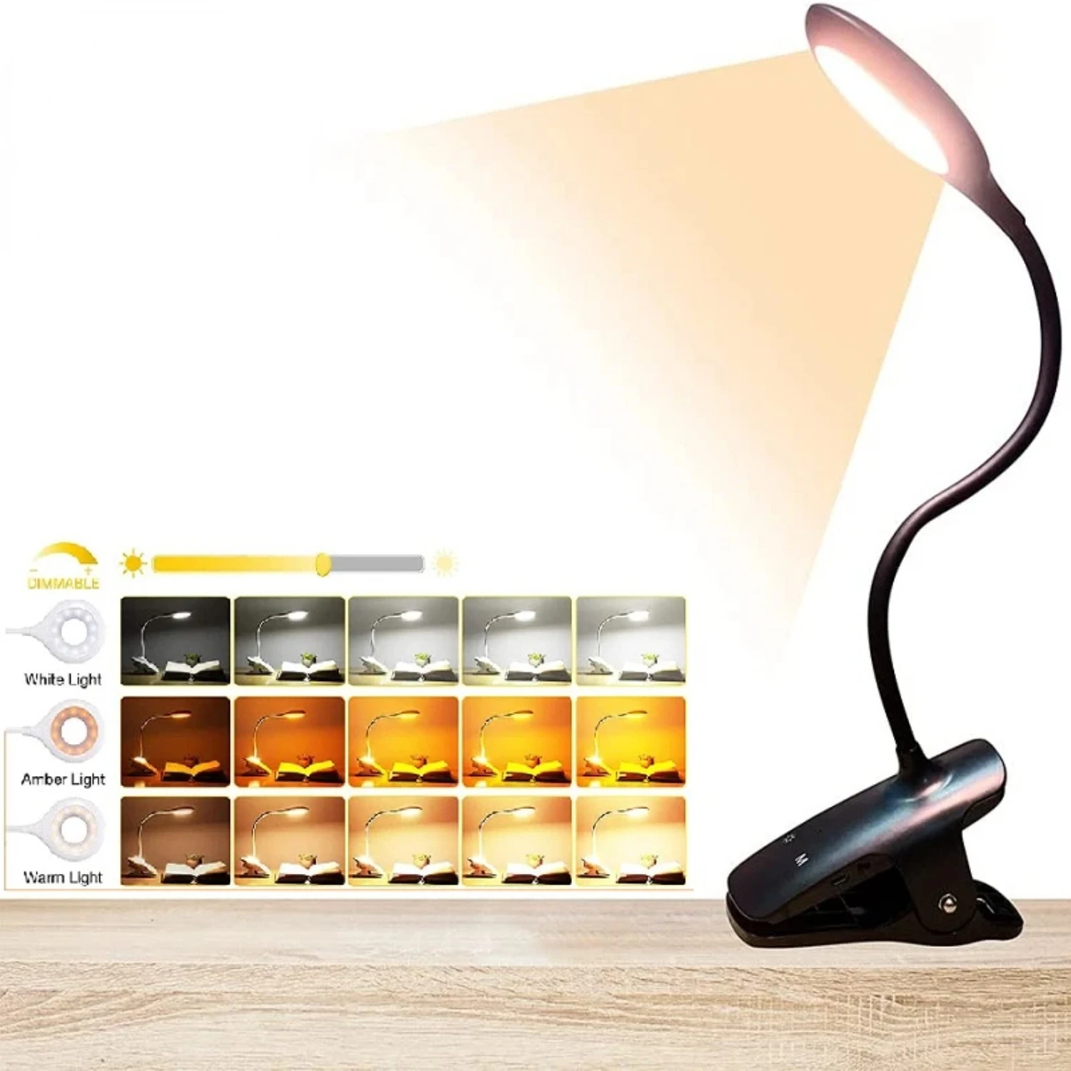 Portátil recarregável LED lâmpada de leitura, olho proteger livro luz, toque controle clip, Table Desk Lamp, novo