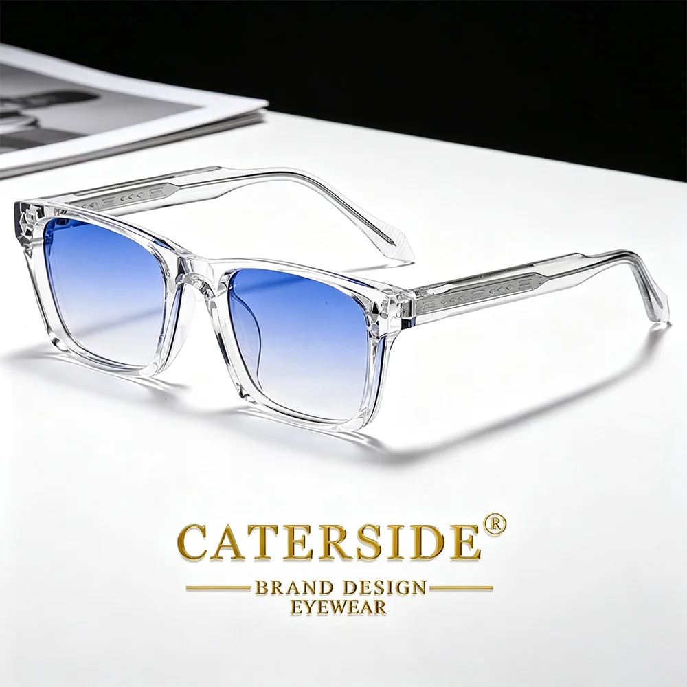 CATERSIDE New Retro Men's Square Sunglasses Cellulose Propionate Temple Tips Sun Glasses Women's Outdoor Travel Business Glasses