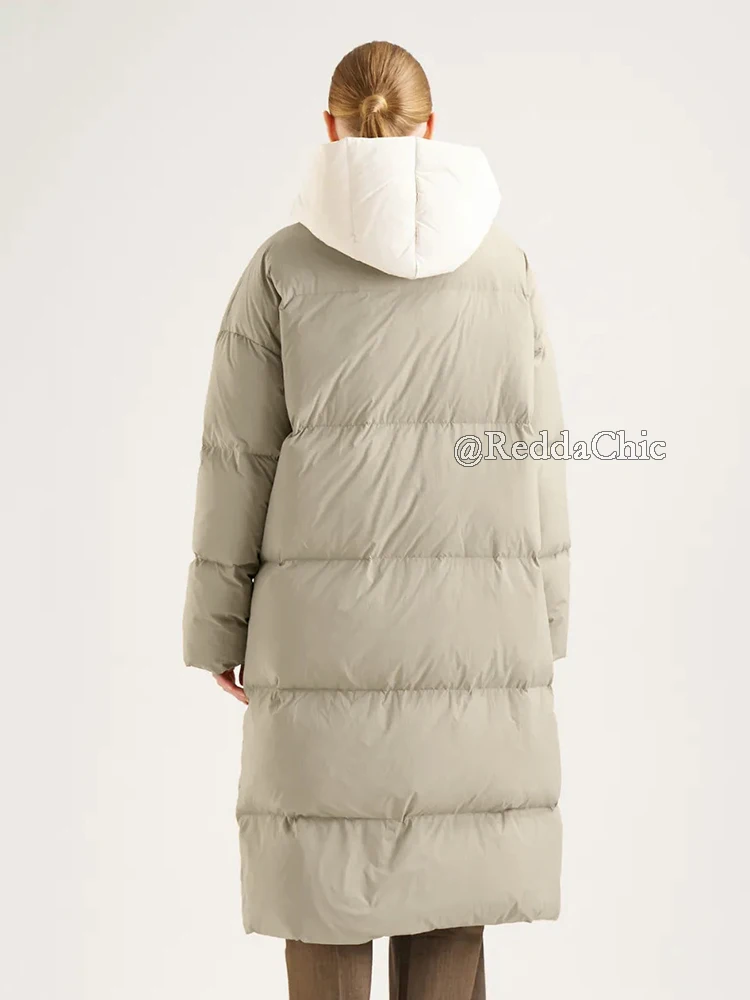 REDDACHiC Chaqueta larga de dos tonos con bolsillos, chaqueta acolchada acolchada para mujer, Abrigo acolchado informal con botones, prendas de vestir cálidas para invierno