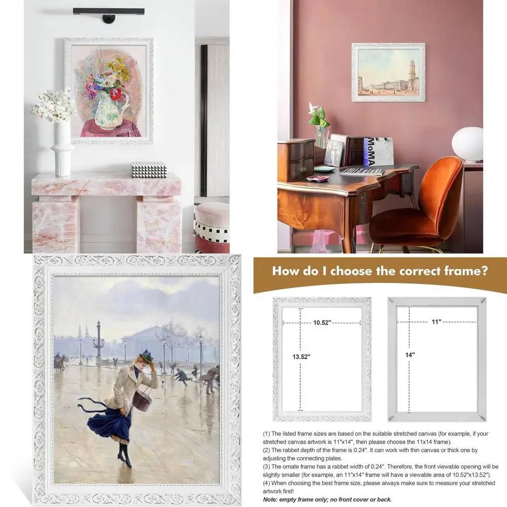 

White Ornate Wooden Frames for 16x20 Oil Paintings, Suitable for Home & Office Wall Art Decor (No Plexiglass or Backing)
