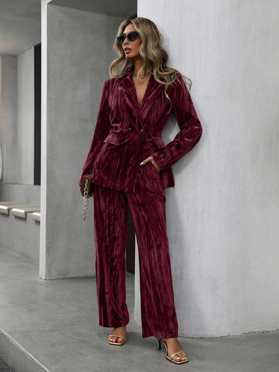 Retro Velvet Fashion Pant Sets - Velvet Blazer Vintage ulasan dan harga