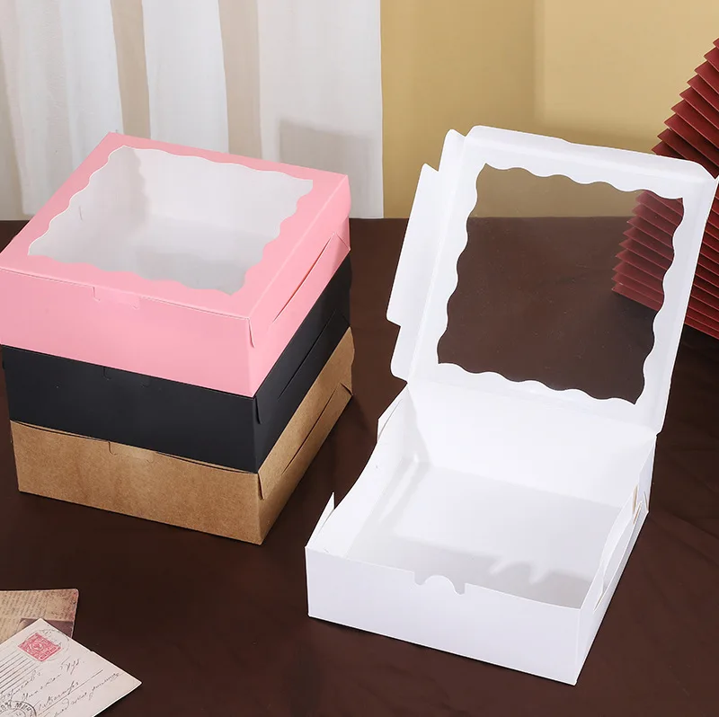 Cake Packaging Box With Clear Window Black/White/Pink/Kraft Paper Treat Box for Cupcakes, Cookies ,Wedding Party Package
