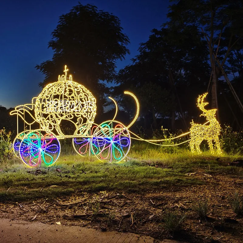 عربة سحب غزال عيد الميلاد المضيئة LED، ترتيب مشهد خفيف للجو في الهواء الطلق، زينة للعطلات، إضاءة زينة #3