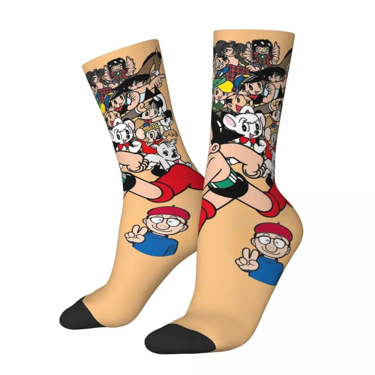 Funny Crazy Compression Sock for Men Characters Hip Hop Harajuku Tetsuwan Atom Anime Astro Boy Manga Printed Boys Crew Sock