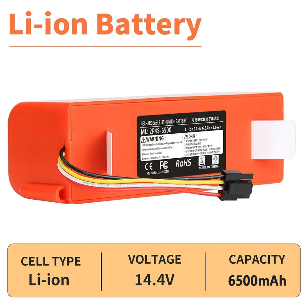 

14.4V 6500mAh Li-ion Battery Replacement Fit Roborock S4 S5 S6 S7 S7 Max S5 Max Q5 Q7 for Xiaomi Mi Robot Vacuum