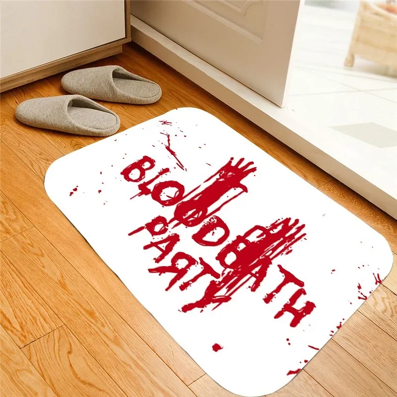 Blood DEATH PARTY Red Foot print Handprint Horror Halloween Theme Decoration Non Lip Absorbent Floor Mat Foot Mat Doormat