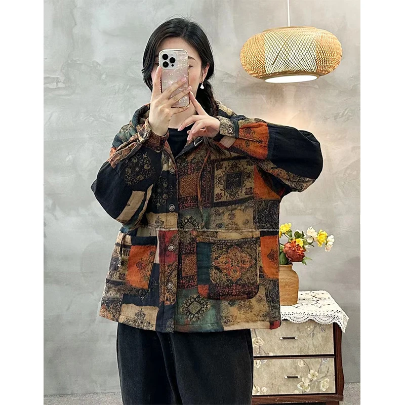 Masss Wasss Coreano Inverno 2025 Stampato Con Cappuccio Caldo Parka Donna Vintage Per Il Tempo Libero Classico Trapuntato Jeackets Addensare Cappotti di Moda