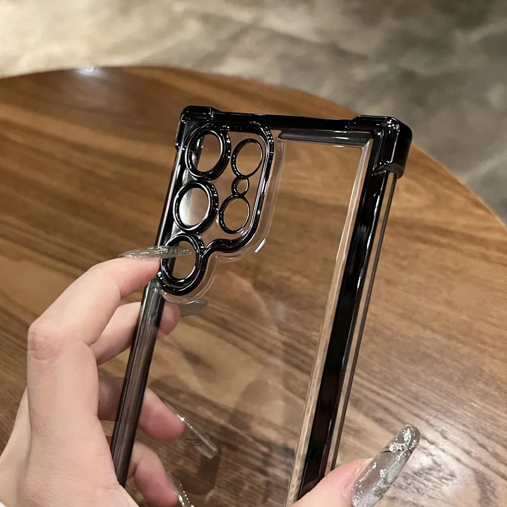 Plating Armor Transparent Case For Samsung S25 Ultra S24FE S23 FE S22 Plus A54 A53 A55 A34 A35 A25 5G Shockproof Acrylic Cover - náhled 4