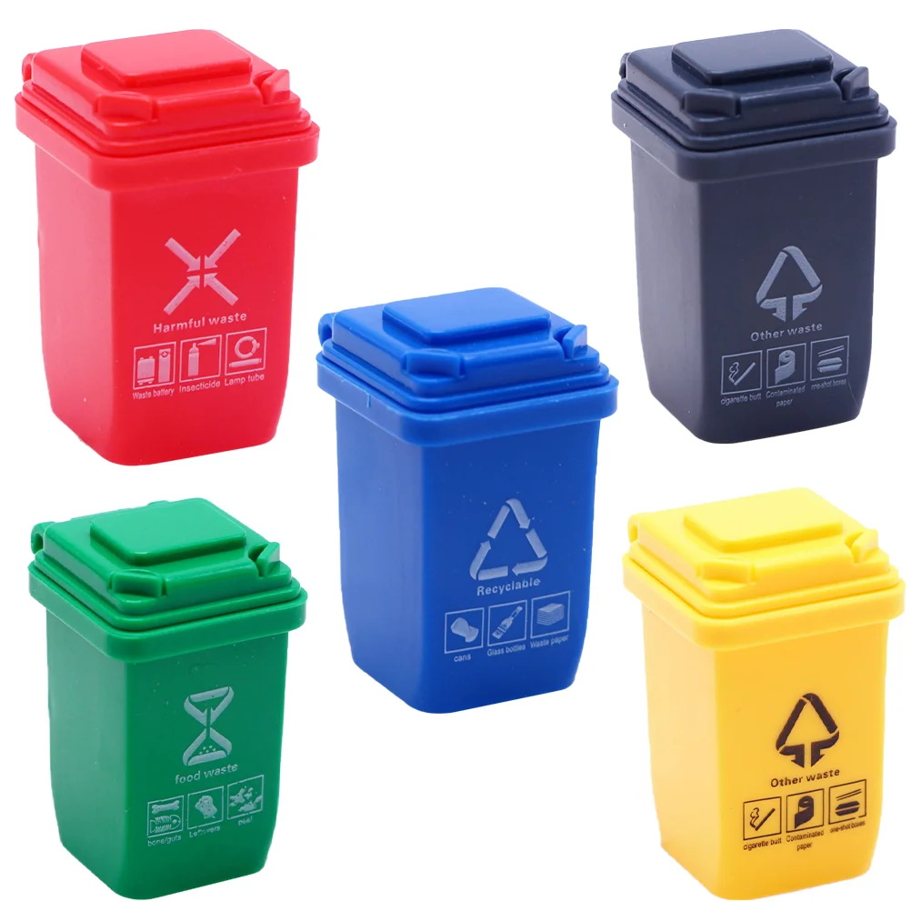 5 Pcs Small Garbage Bin Mini Trash Can Miniature Toys Scene Model Dollhouse Plastic