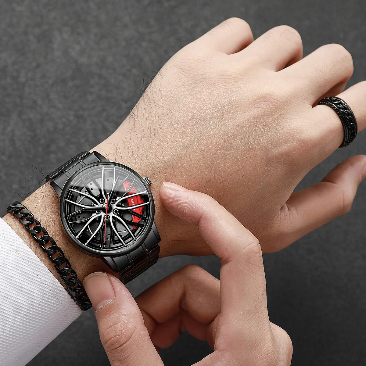 4 قطعة/المجموعة الأزياء 3D عجلة السيارة الهاتفي الرجال الرياضة ووتش الفاخرة الصلب الفرقة الكوارتز ساعات المعصم طقم مجوهرات Reloj Hombre (بدون صندوق) #5