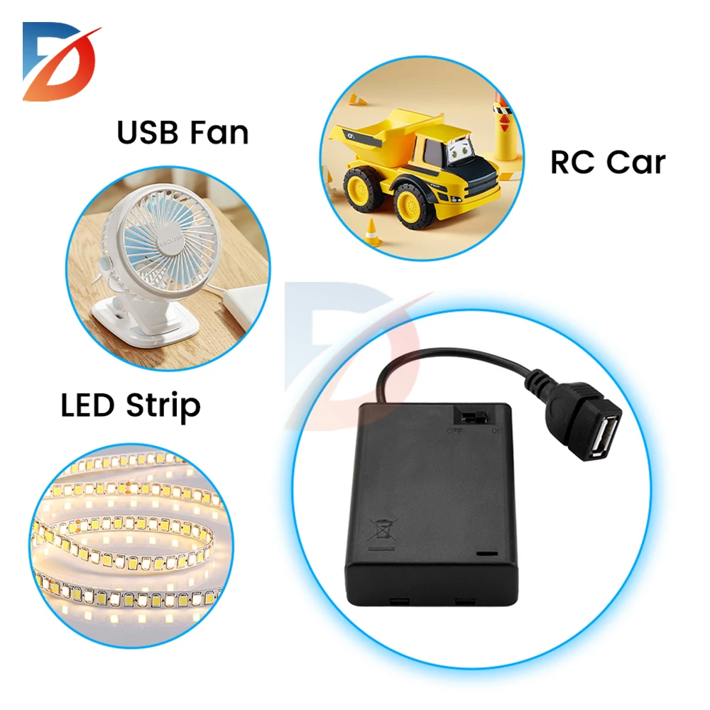 8 AA Battery Holder 12V Cover Switch USB Female Socket Battery Box Suitable for Computer Motherboard Camera Remote Control