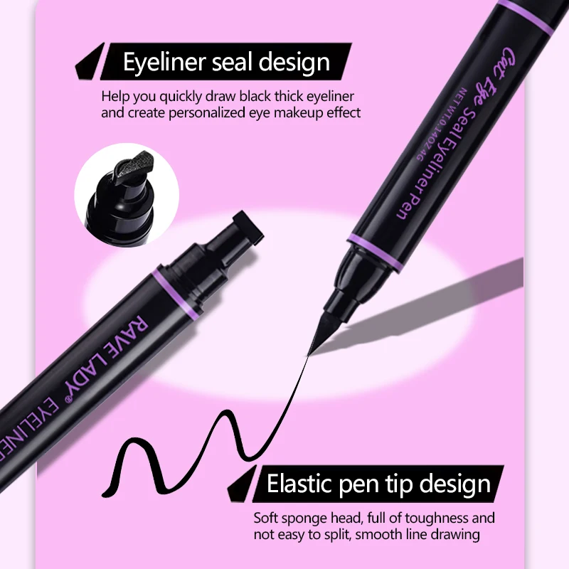 Rave Lady – crayon Eyeliner à tampon noir, Double extrémité, imperméable, séchage rapide, liquide longue durée, maquillage pour les yeux, cosmétiques