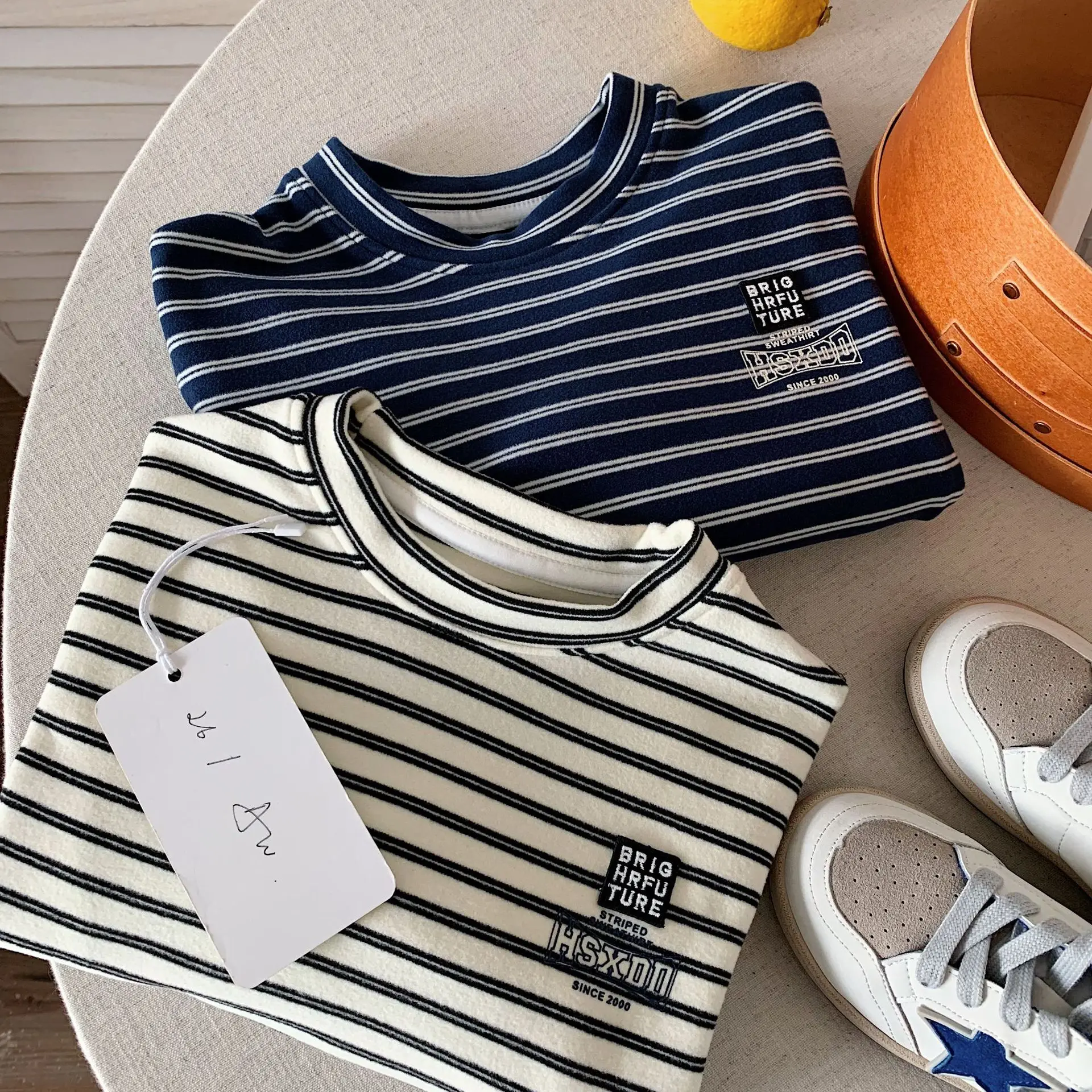 Children's Clothing Base Shirt 2026 Winter New Item Children Striped Loose and Versatile Top, Baby Warm and Trendy Inner Layer