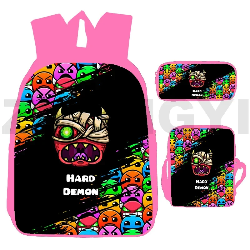 New 3D Game Angry Geometry Dash Backpacks Travel Casual Bags for Women 3 Pcs/Set Teens Girls Schoolbags Shoulder Bag Pencil Case