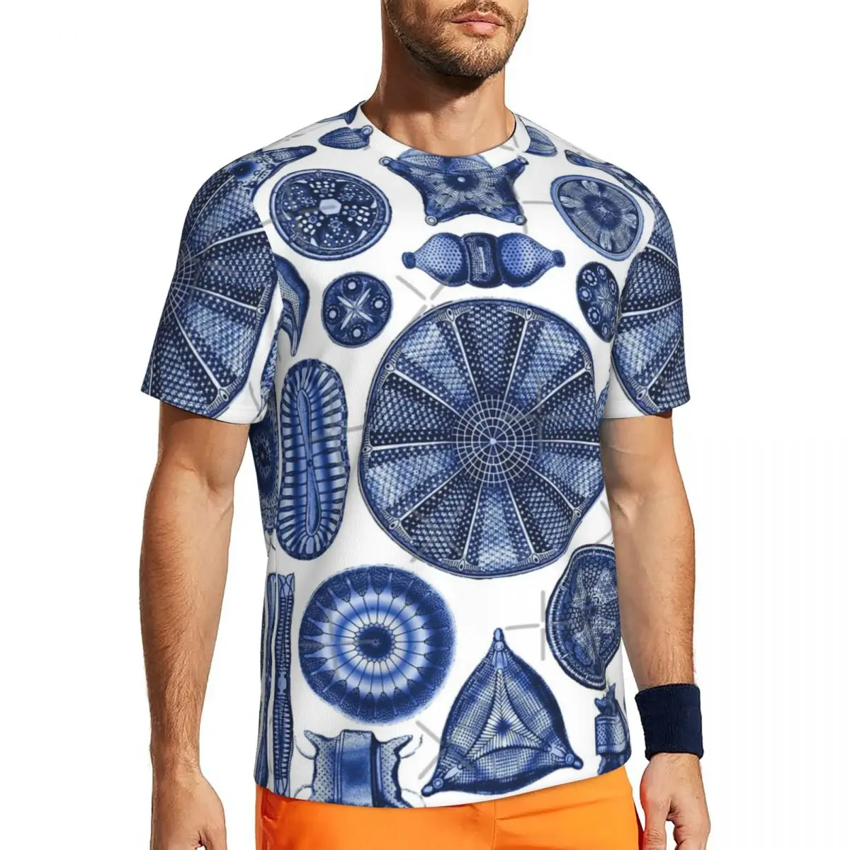 Ernst Haeckel Diatoms Indigo Blue Men's Short-sleeved Mesh Classic Loose Cool Comfortable T-Shirt