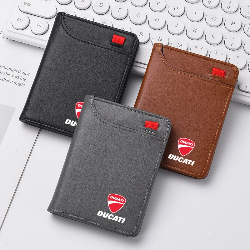 Leather Credit Card Holder Wallet Men Rfid Thin Slim Minimalist Wallet for Ducati Monster Panigale Diavel Superleggera Scrambler