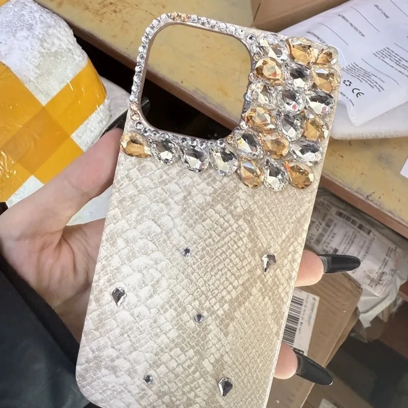 Beige Pattern Diamond Phone Case For Iphone 16 15 14 13 12 11 Pro Max