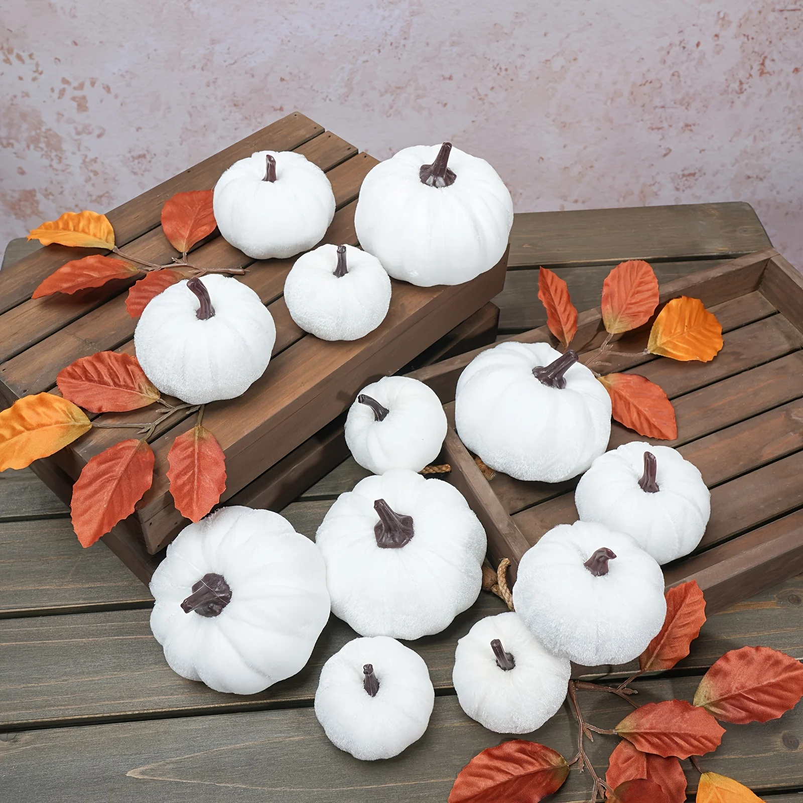 12 Uds. De calabazas artificiales blancas de cosecha rústica de tamaños variados para Halloween, decoración de Acción de Gracias de otoño, adornos de cosecha