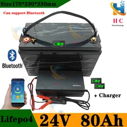 24V 80AH Lifepo4 battery lithium with bluetooth BMS for inverter solar panel scooter backup power boat light +10A Charger