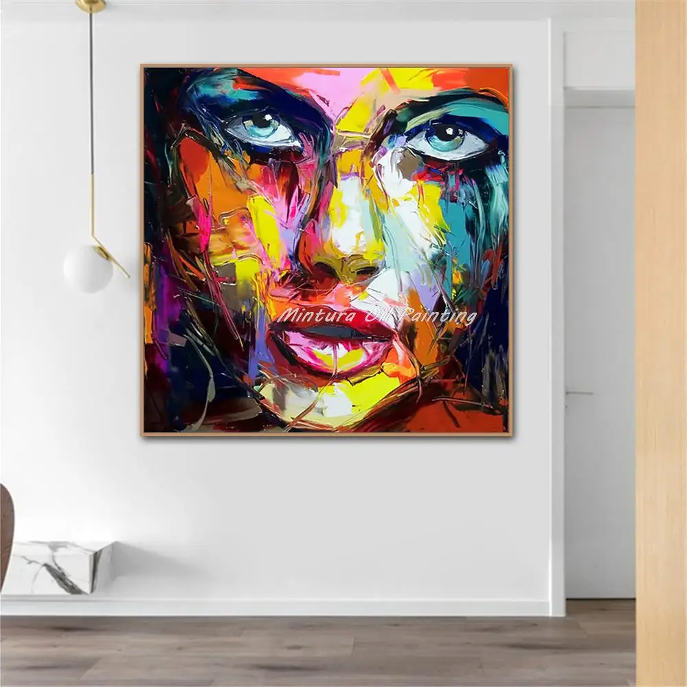 Francoise Nielly Thick Texture Handmade Girl Woman Face Oil Painting Modern Large Canvas,Wall Art,Picture Living Room,Home Decor