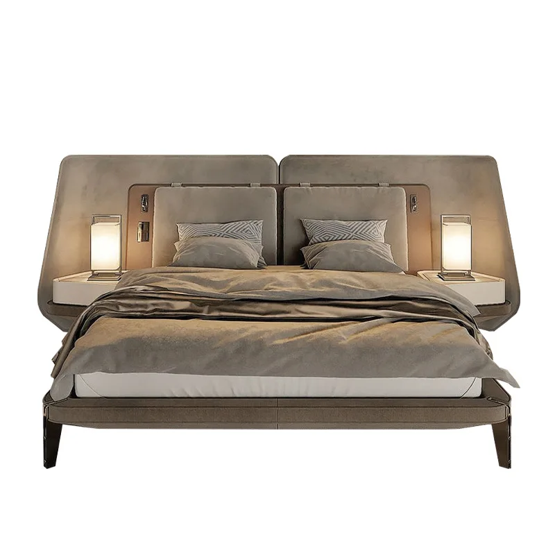 Light luxury suspended bed, leather art master bedroom home villa creative bed