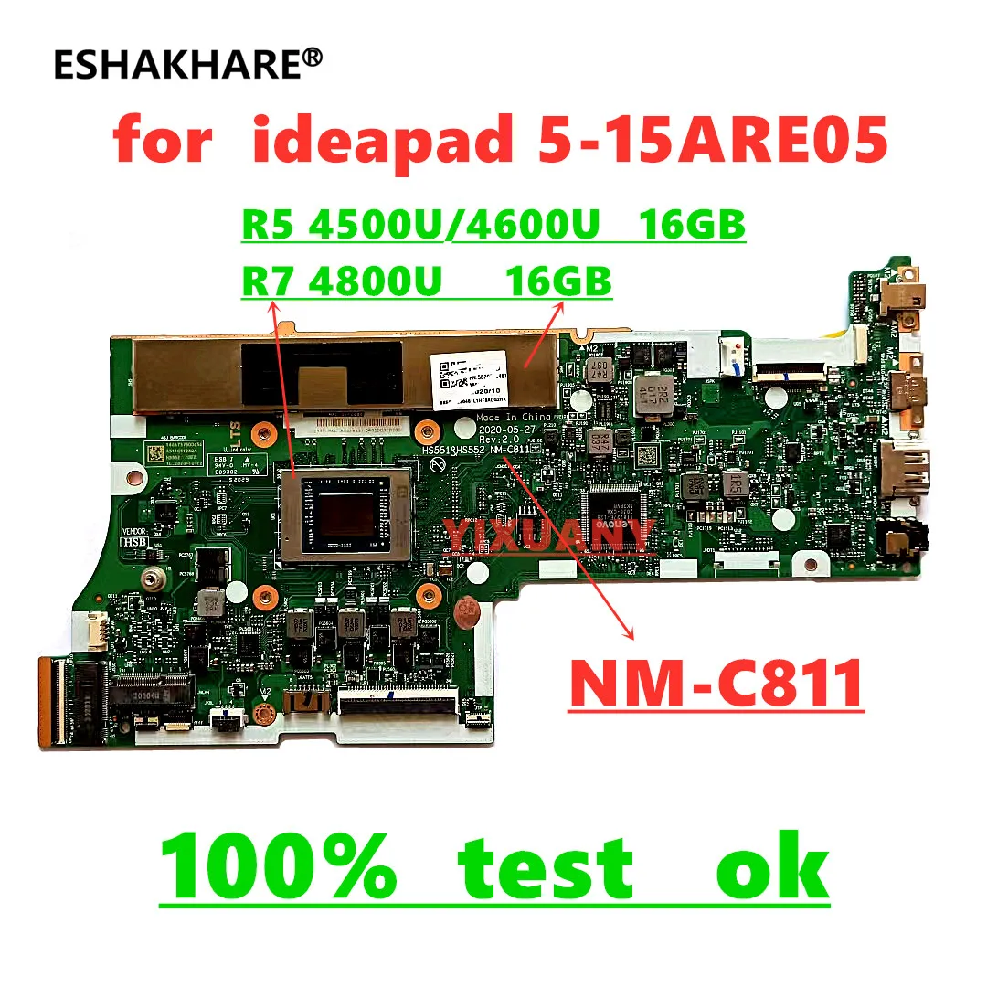 For Lenovo ideapad 5-15ARE05 Laptop motherboard NM-C811 motherboard with R5 4500U/4600U/R7/4800U RAM 16G 100% test fast delivery