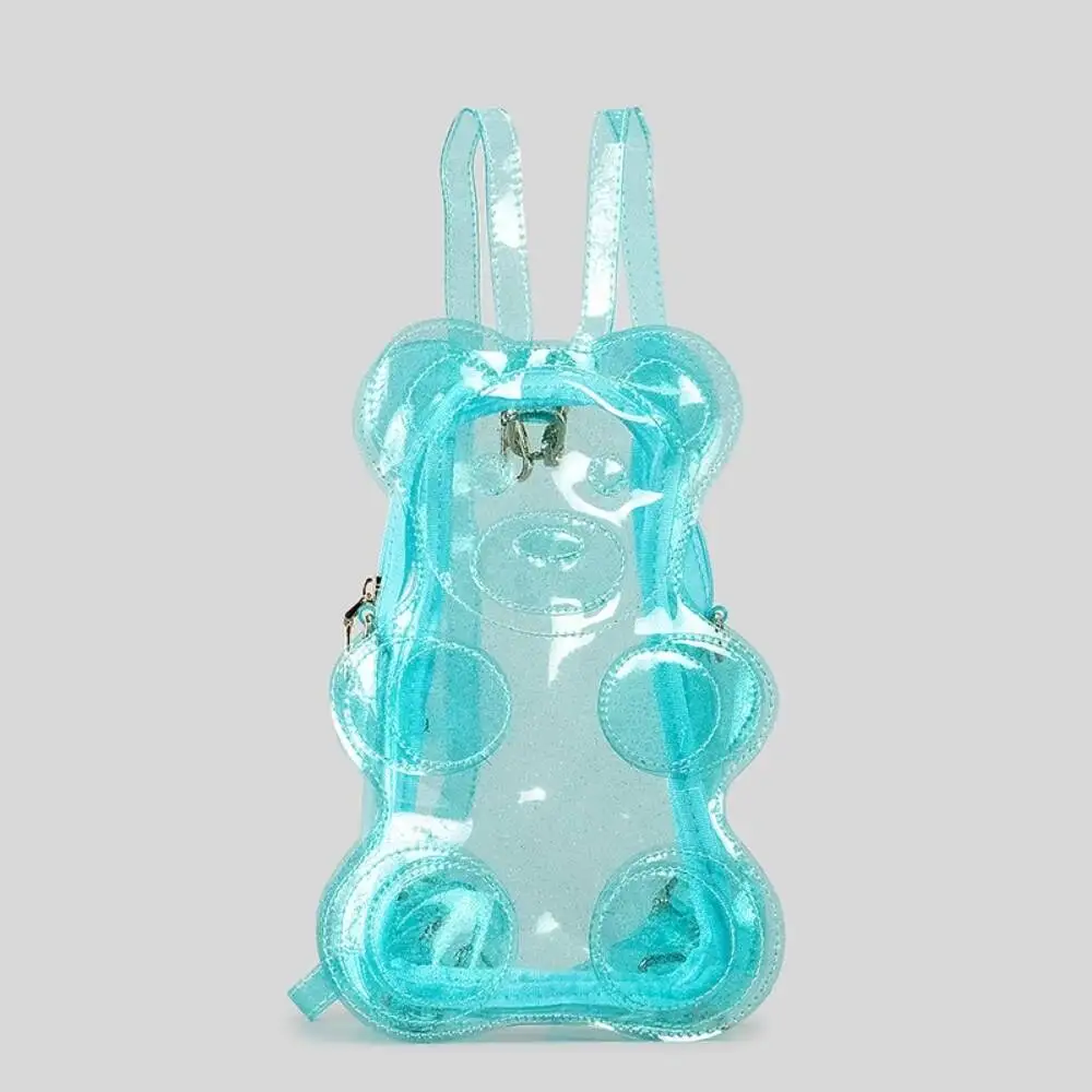 Cute Clear Teddy Bear Gummy Women Backpack Student PVC Jelly Shoulder Bag Versatile Crossbody Phone Handbag Fashion Trends
