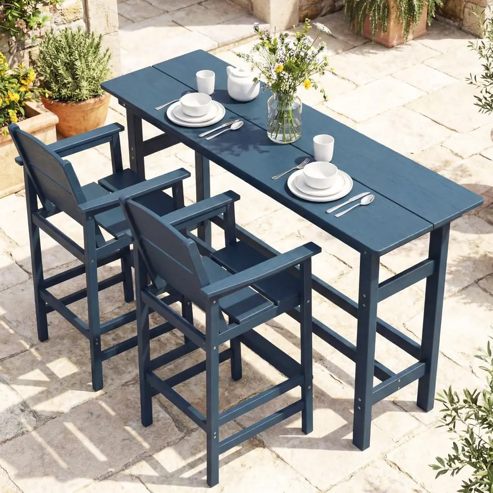 

Bar Table Set 3 Piece, HDPE Patio Bar Height Furniture Set with 2 Chairs, Small Space Patio Furniture, Weather Resistant Balcon