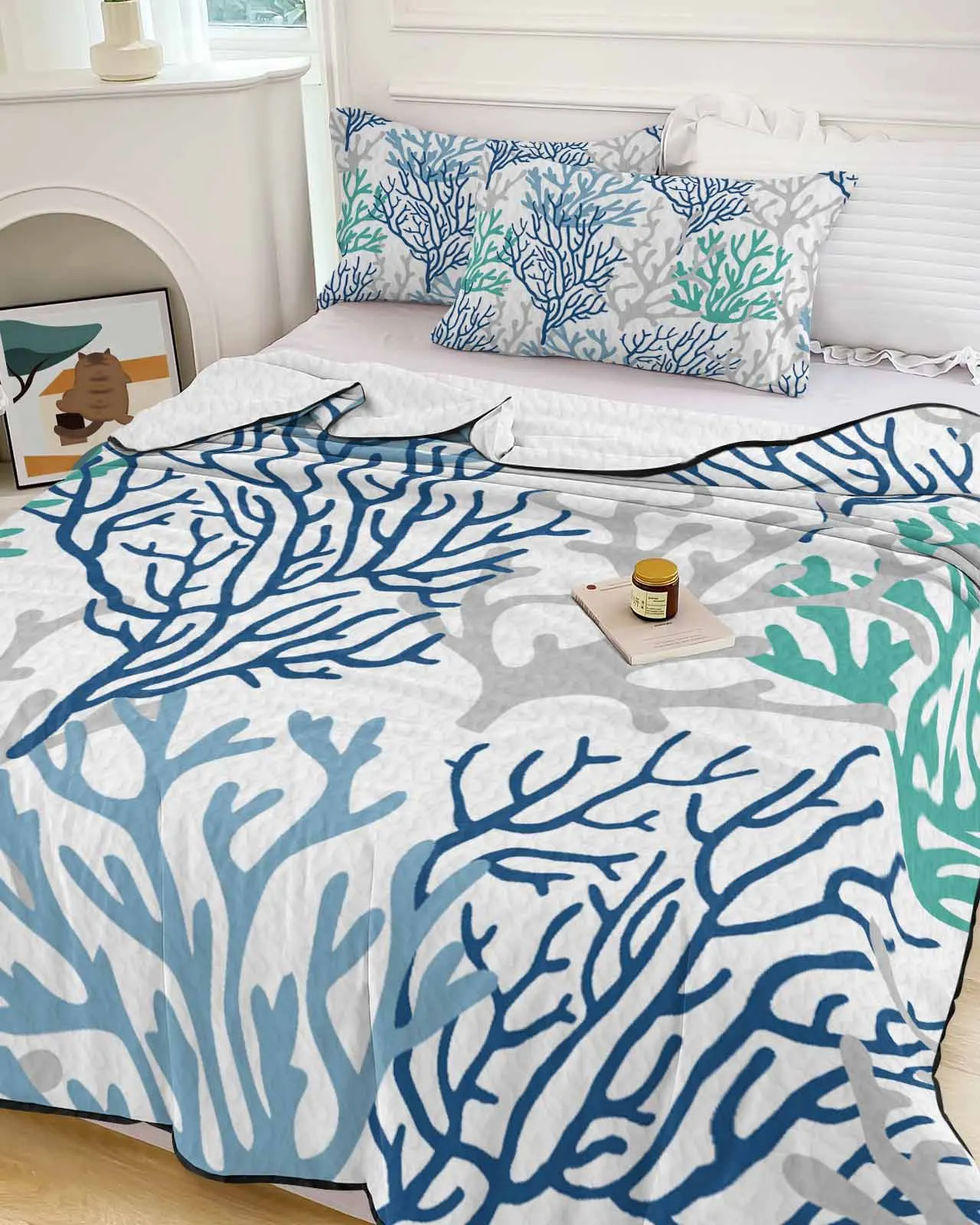 

Summer Marine Organisms Coral Blue Duck Green Gray Summer Cooling Quilt Air Condition Blanket Comfortable Lightweight Thin Quilt