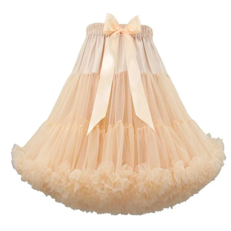 Women Tutu Skirt 3-Layered Elastic Waist Knee Length Puffy Tulle Skirt Petticoat Crinoline Princess Ballet Dance Rockabilly Slip