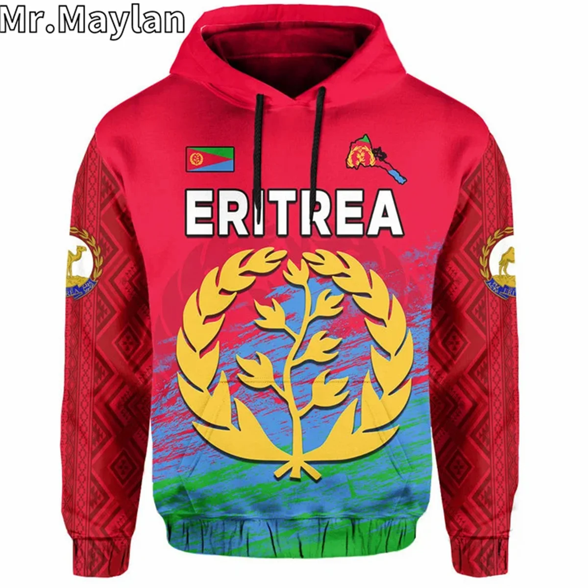 Africa Country ERITREA Flag And Olive Branches 3D Print Unisex Hoodie Men Streetwear Zip Pullover Casual Jacket Tracksuits K-71