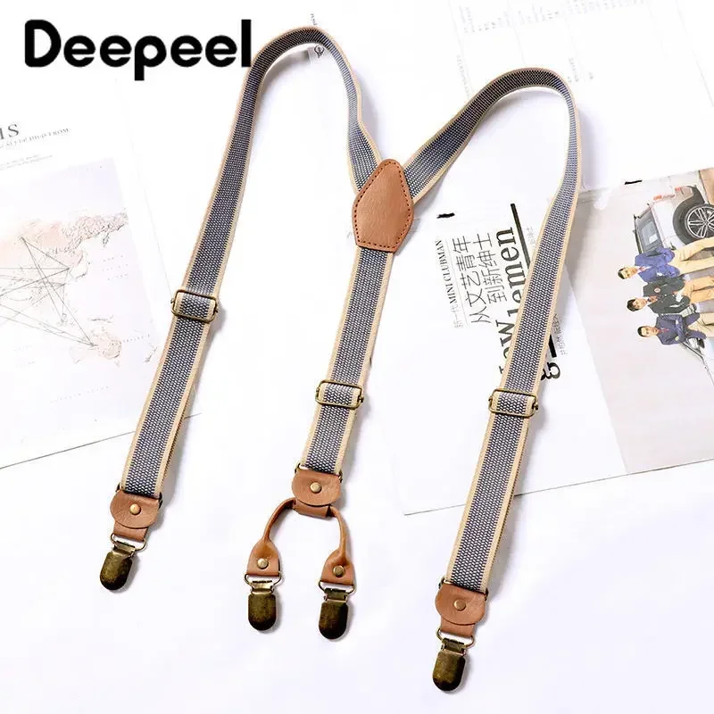 Deepeel 2/2.5*120cm Retro Men's Suspenders Y-Type Stripe Unisex 4 Clips Elastic Wide Braces Male Jockstrap Casual Accessory