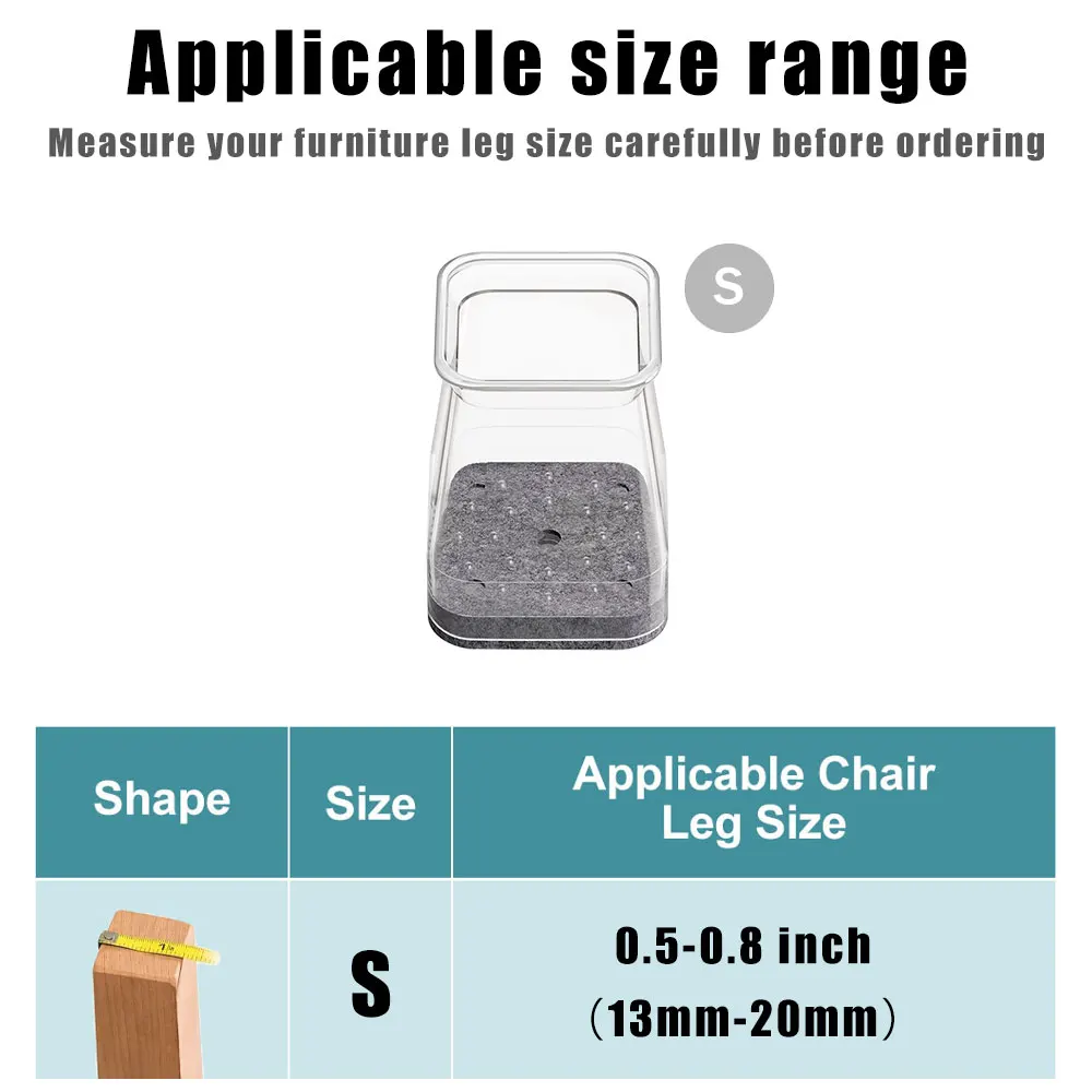 16/36 PCS Chair Leg Floor Protectors Square, Silicone Felt Furniture Leg Pads Caps Covers for Hardwood Floors (Fit: 13mm - 20mm)