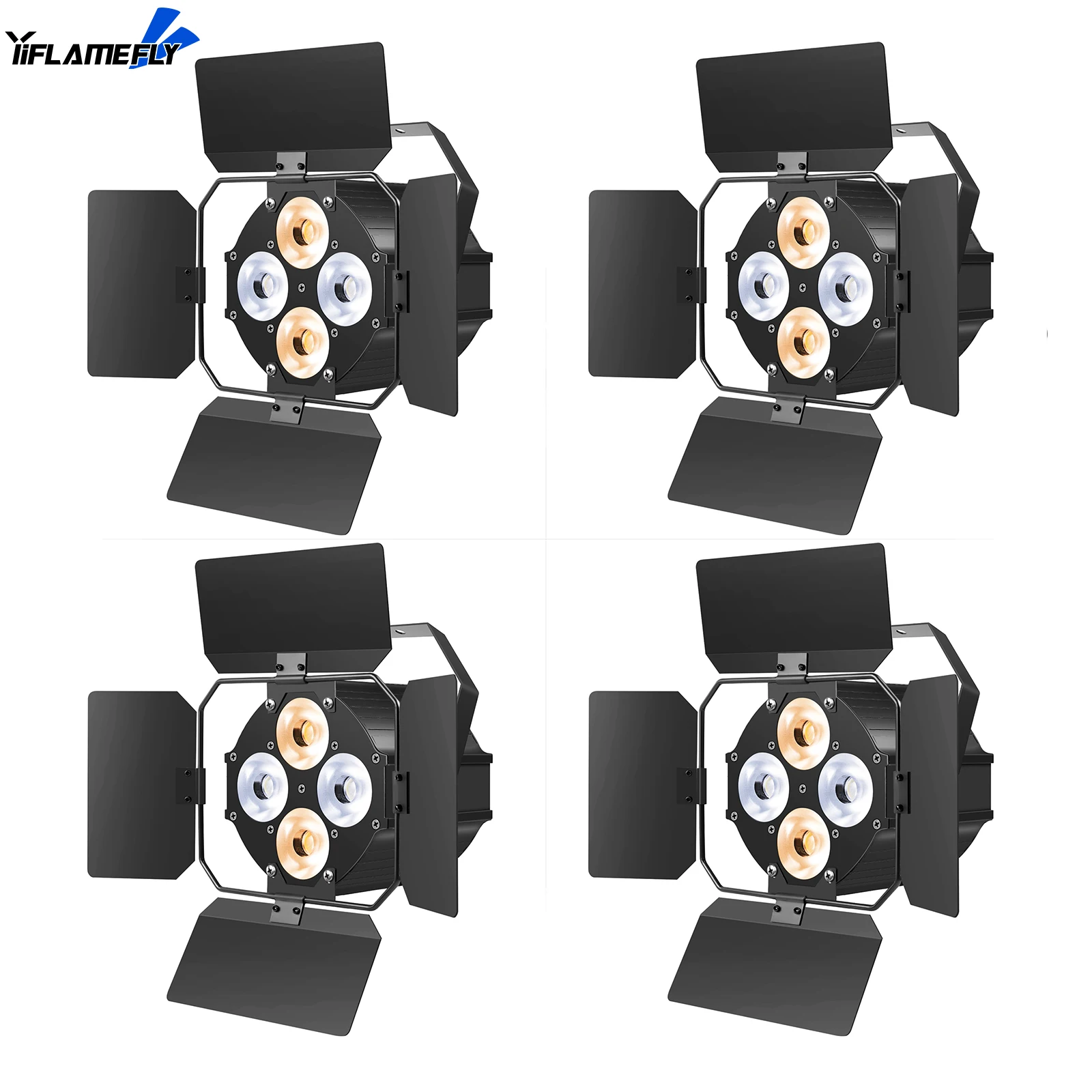 

Yiflamefly 4 Pcs 120W LED Par Light DMX512 Stage Light with Barndoors for Theater Studio Photostudio Home Decoration Party