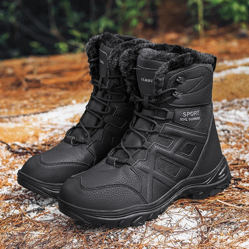 

Men Winter Snow Boots with Thick Soles High Tops for Comfortable Mountaineering Casual Work Shoes Botas Cuturno Masculinas