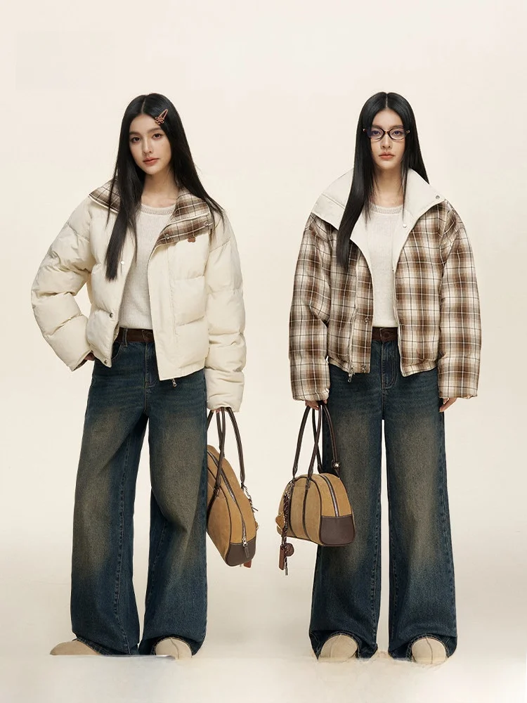 

Двусторонняя дышащая стеганая хлопковая куртка Liilou Cloud Sensation в клетку, в стиле ретро, свободного кроя, на молнии