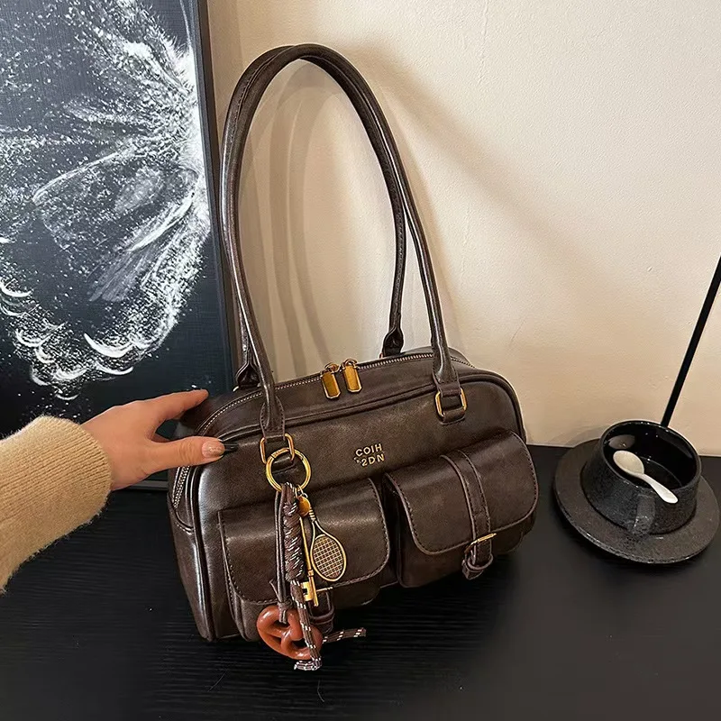 

Sac à main en cuir PU pour femmes, 2025 couleur unie, multi-poches, sac à bandoulière décontracté souple, voyage, Shopping, Date